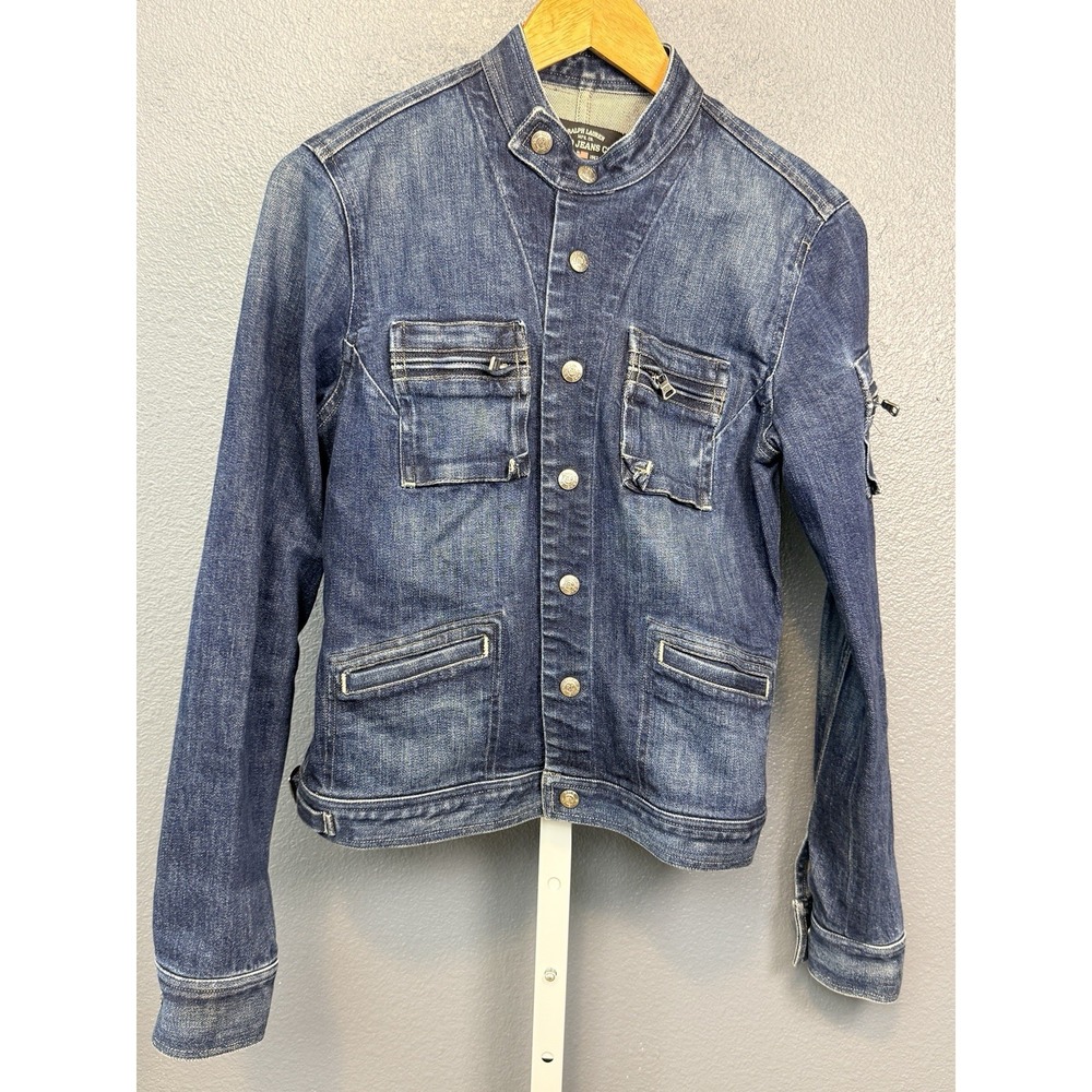 Polo Ralph Lauren Trucker Jacket Womens Medium Moto Cafe Racer Denim Band Collar